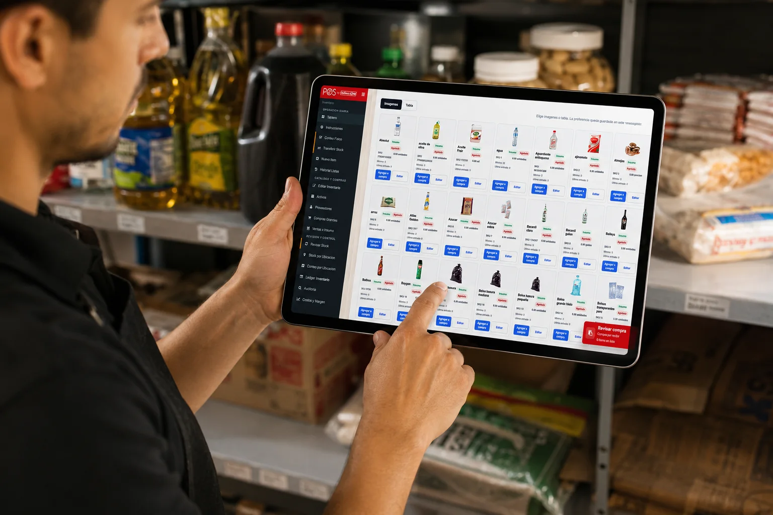 DZ POS inventory control from a tablet.